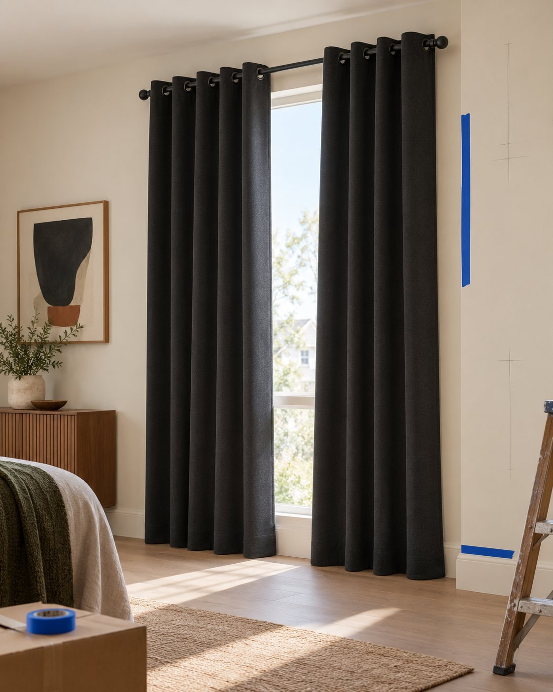 Blackout Curtain Pair · Ink — shown in use