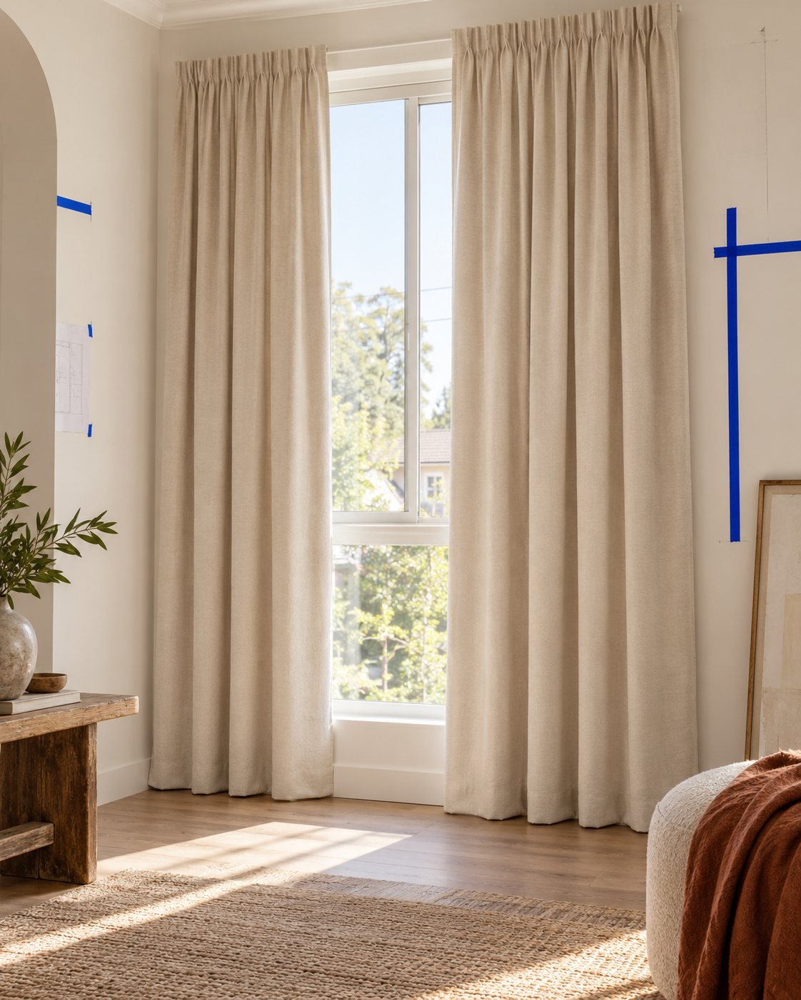 Blackout Curtain Pair · Plaster — shown in use