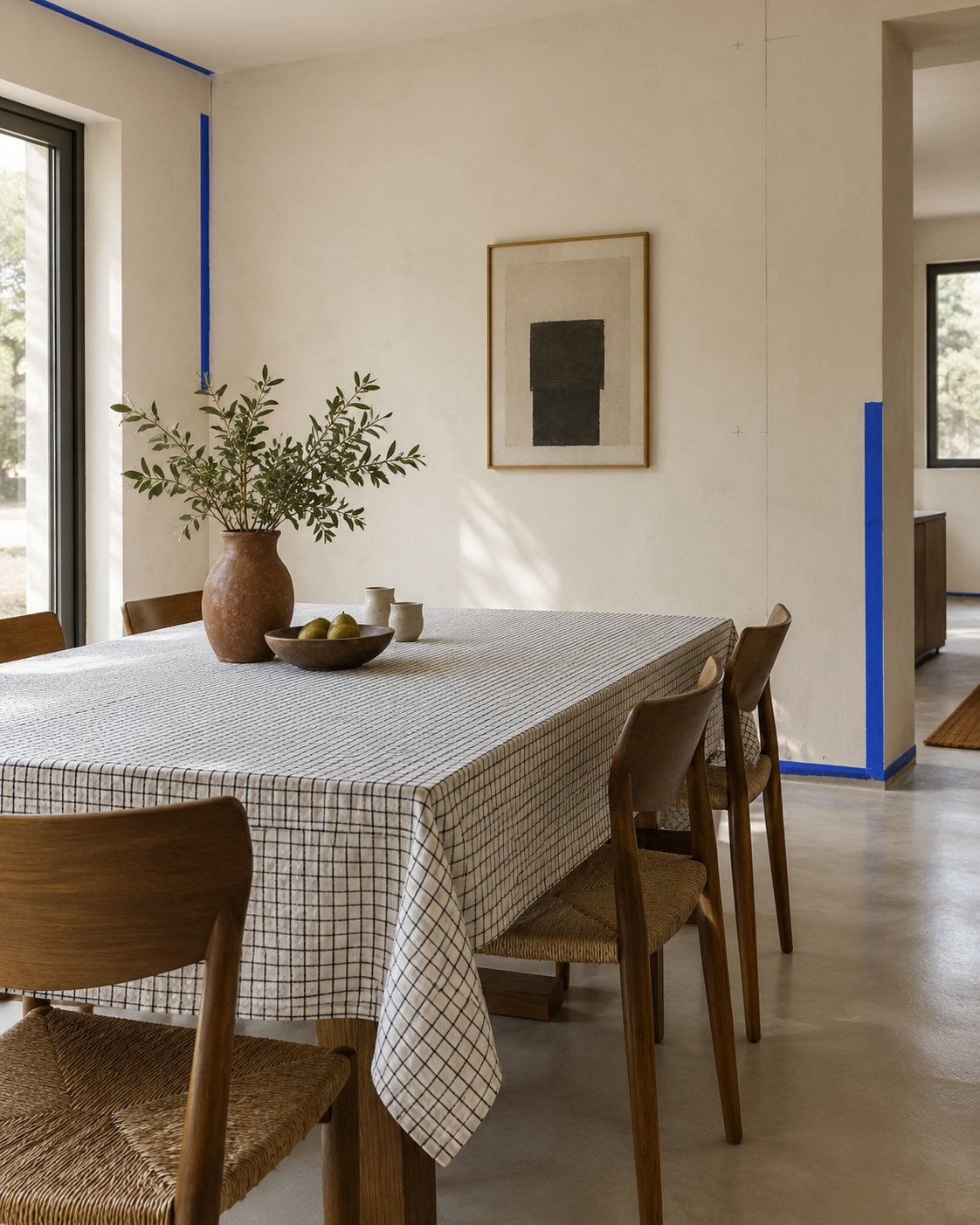 Check Cotton Tablecloth — shown in use