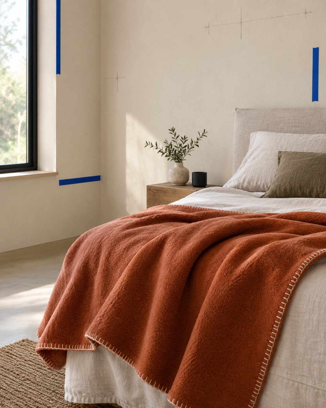 Clay Fleece Blanket — shown in use