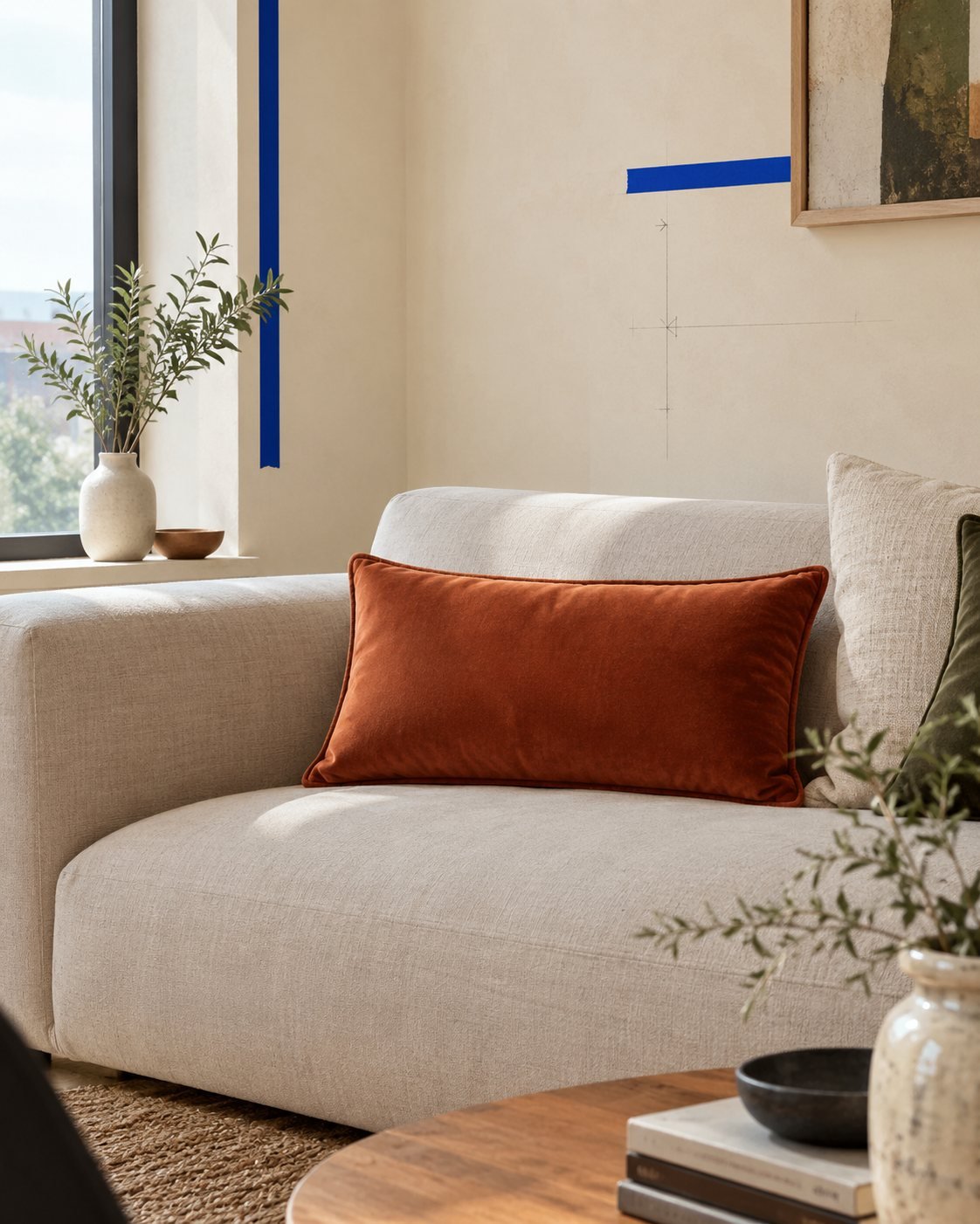 Clay Velvet-Look Lumbar Cover — shown in use