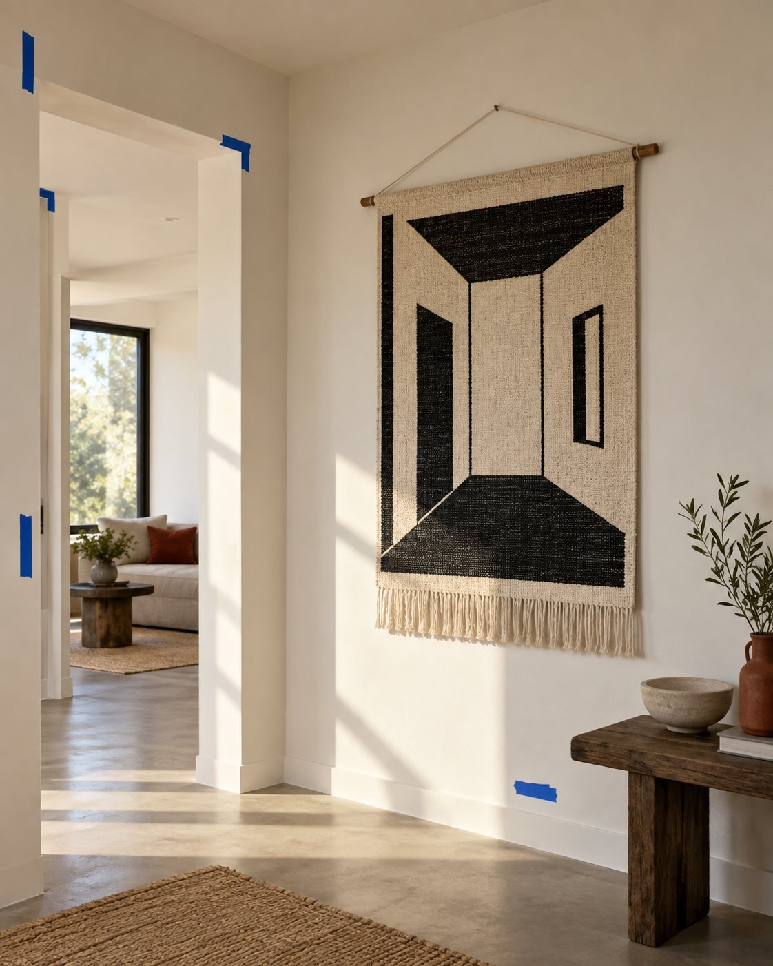 Floor Plan Woven Wall Hanging — shown in use