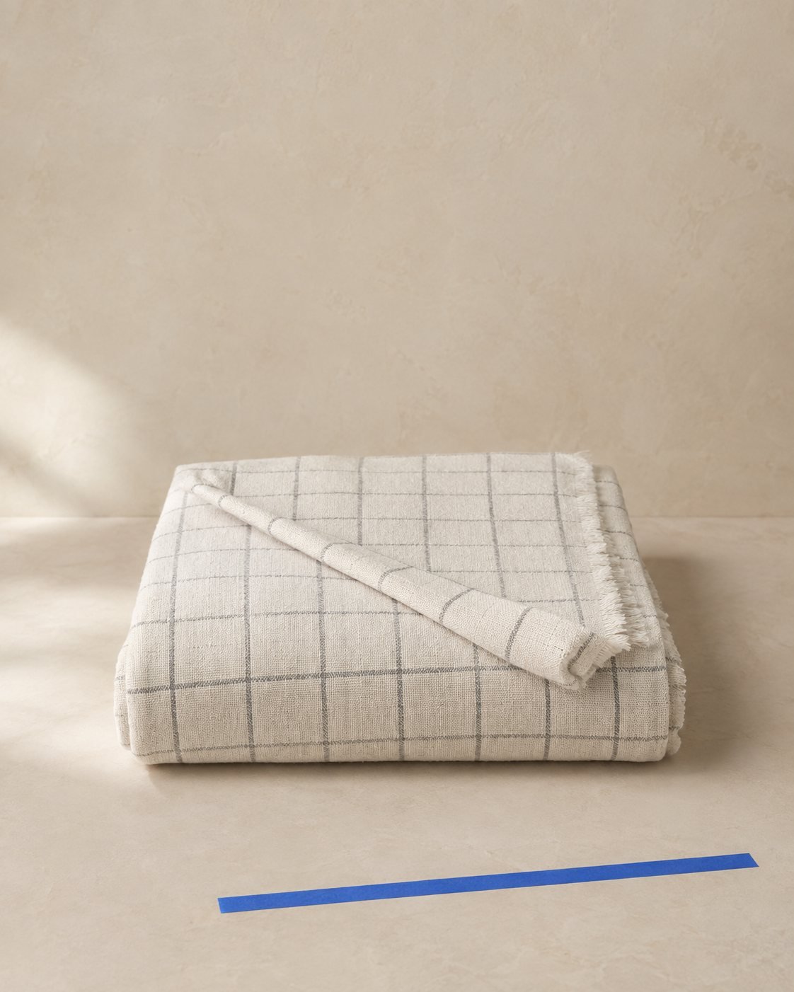 Grid Line Cotton-Blend Blanket