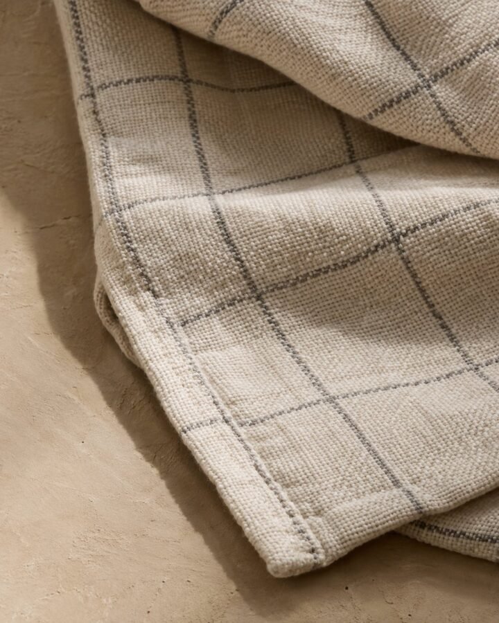 Grid Line Cotton-Blend Blanket — fabric detail
