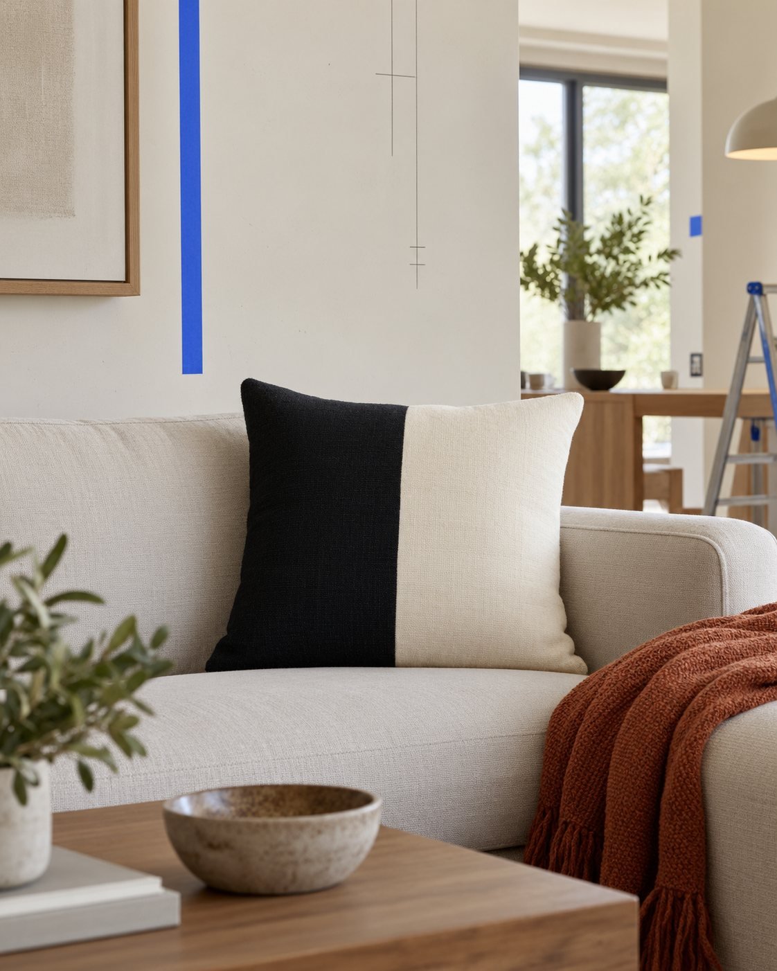 Ink Block Cushion Cover — shown in use