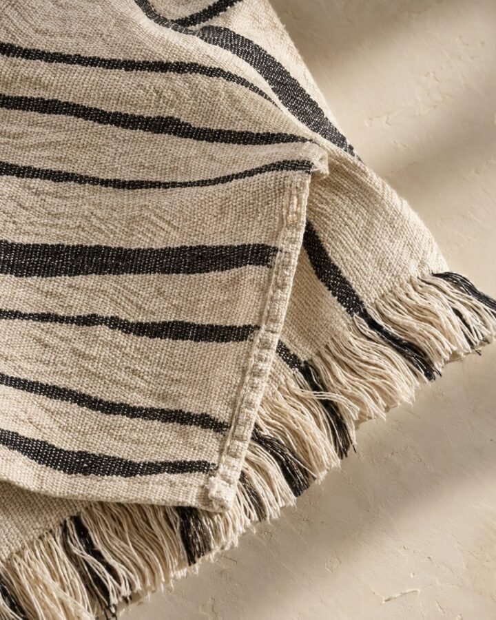 Ink Stripe Cotton-Blend Throw — fabric detail