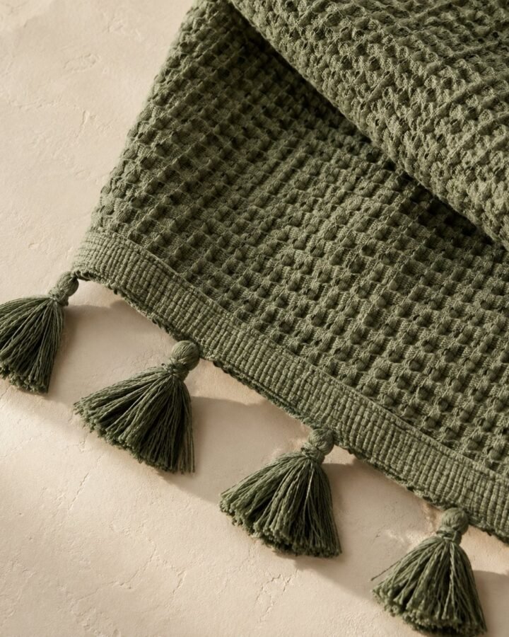 Moss Waffle Throw — fabric detail
