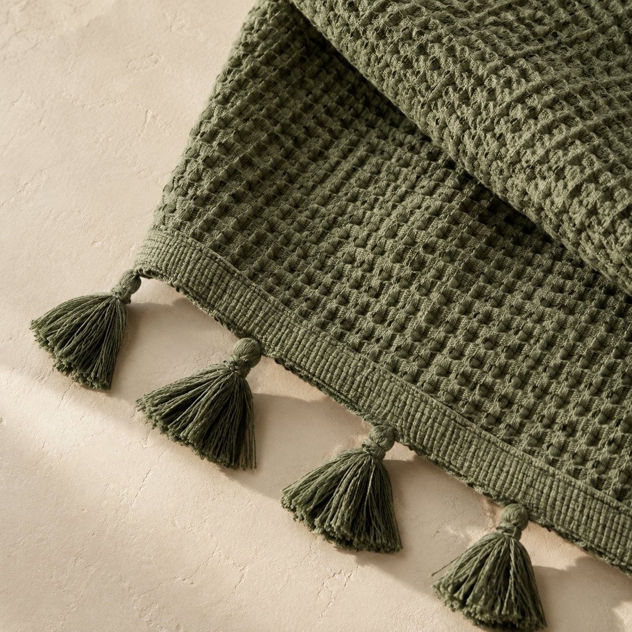 Moss Waffle Throw — fabric detail