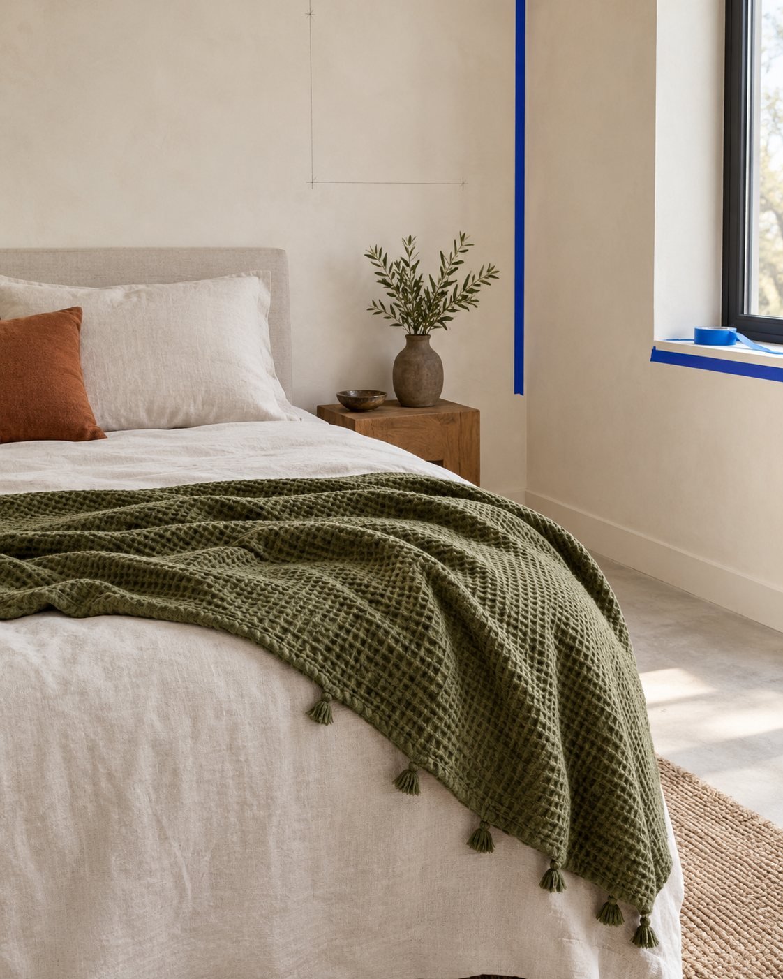 Moss Waffle Throw — shown in use