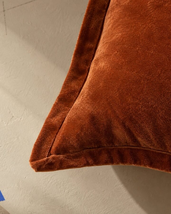Rust Velvet-Look Cushion Cover — fabric detail