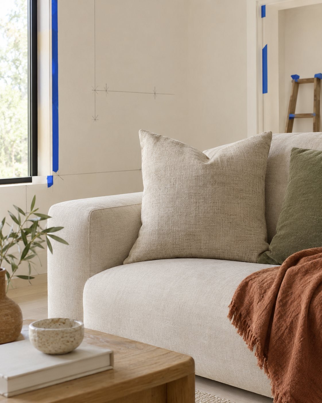 Slub Linen-Blend Cushion Cover — shown in use