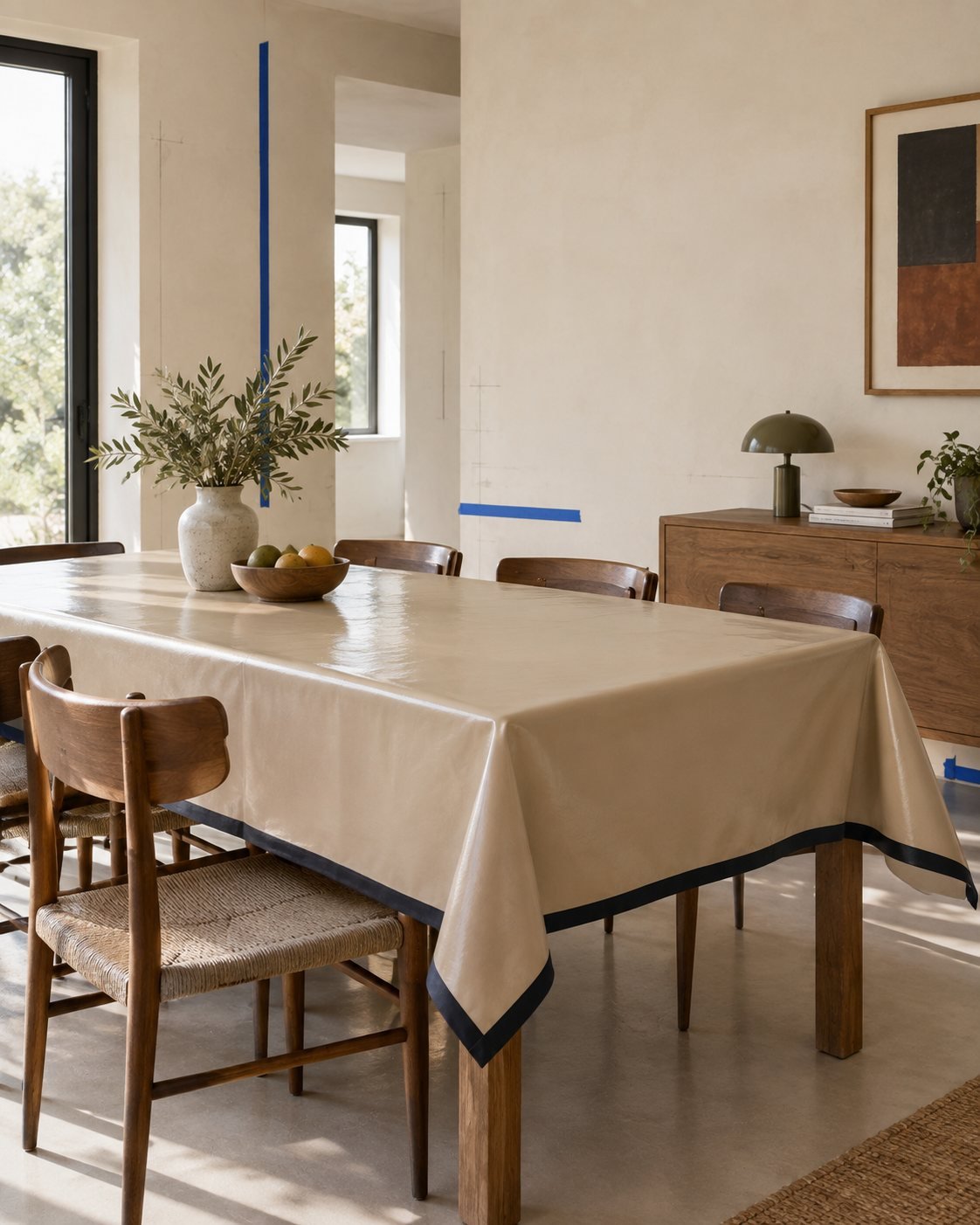 Wipe-Clean Coated Tablecloth — shown in use